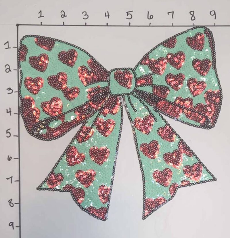 Teal Big Bow with Red Hearts • Big Patches